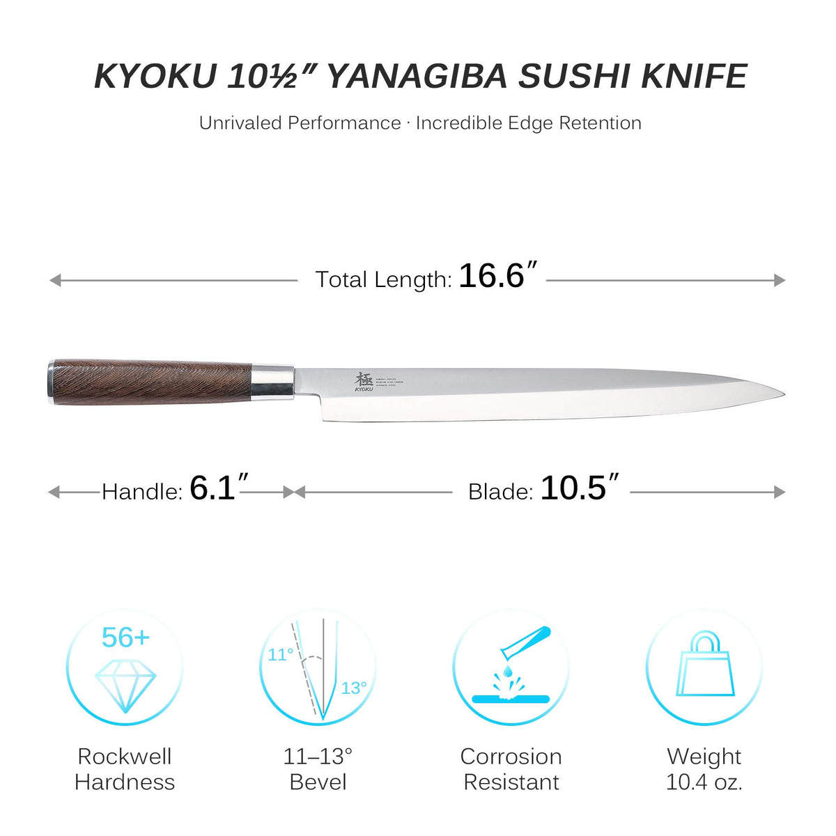 Cobalt-steel core ensures long-lasting sharpness on KYOKU 10.5-inch Yanagiba.