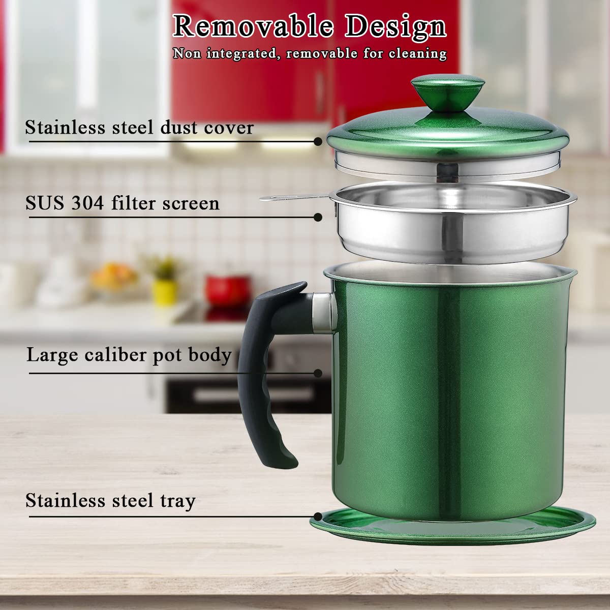 Kyraton shiny green coating adds kitchen-ready durability.