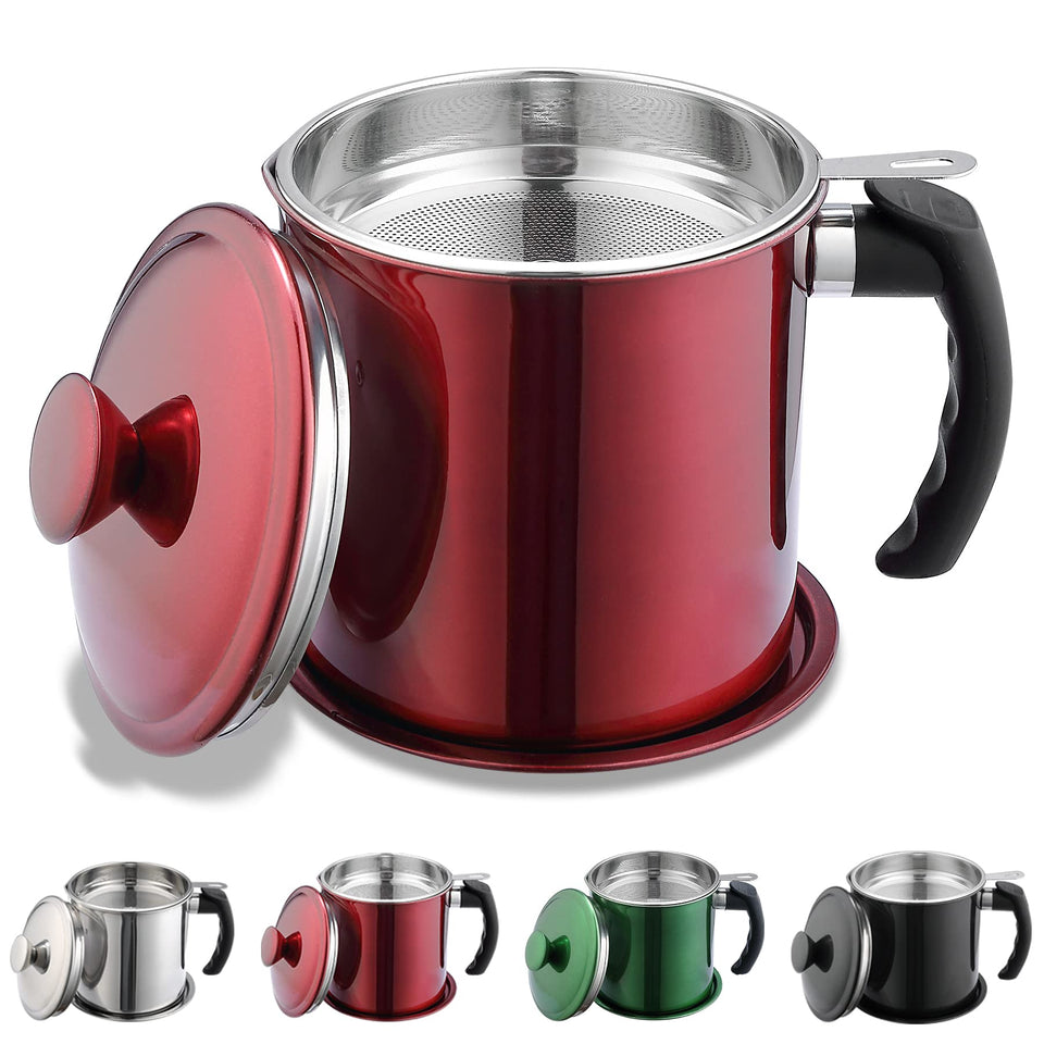 Kyraton Bacon Grease Container with Strainer showing oil storage and filter.