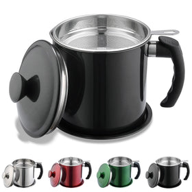 Kyraton grease container with strainer for safer oil reuse in the kitchen.