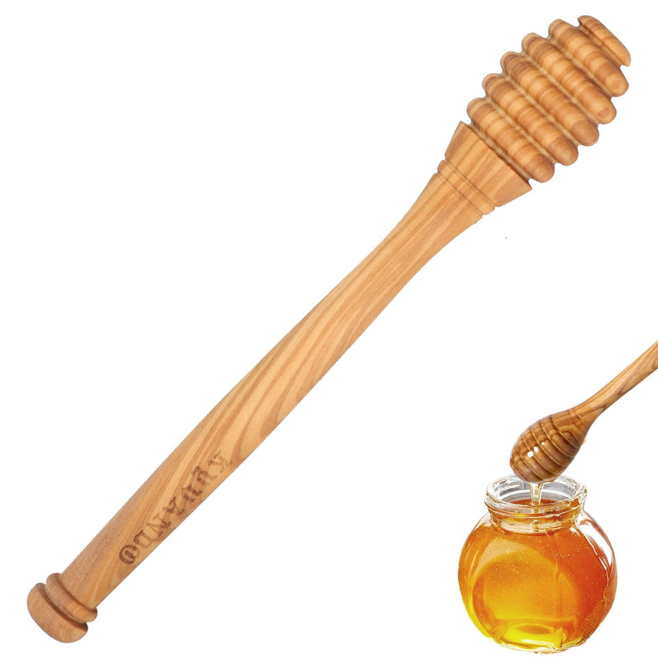 KYVANDO olive wood honey dipper with spiral design for smooth drizzle