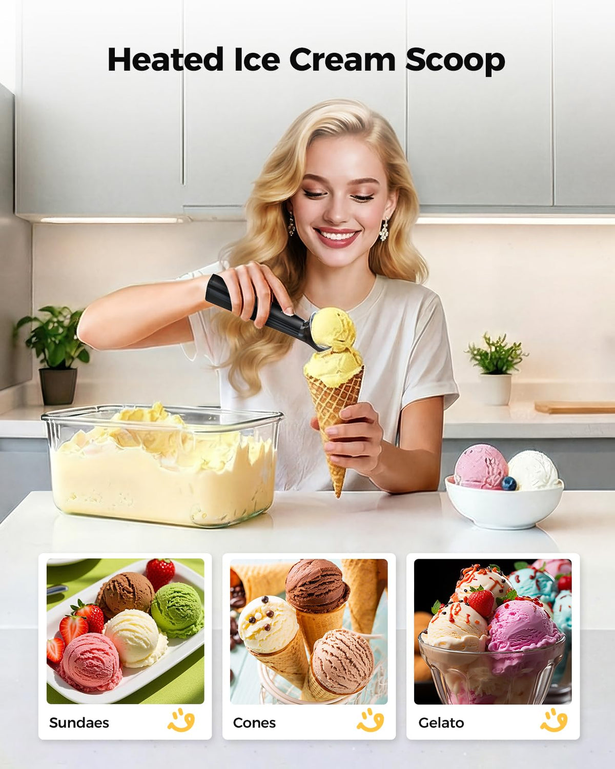 KYX heated ice cream scoop with three temperature settings to adapt to textures.
