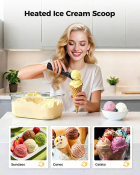 KYX heated ice cream scoop with three temperature settings to adapt to textures.