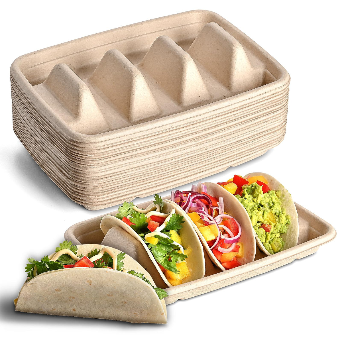 Kzeirm 24-pack taco holders tray displaying upright shells for tidy serving.