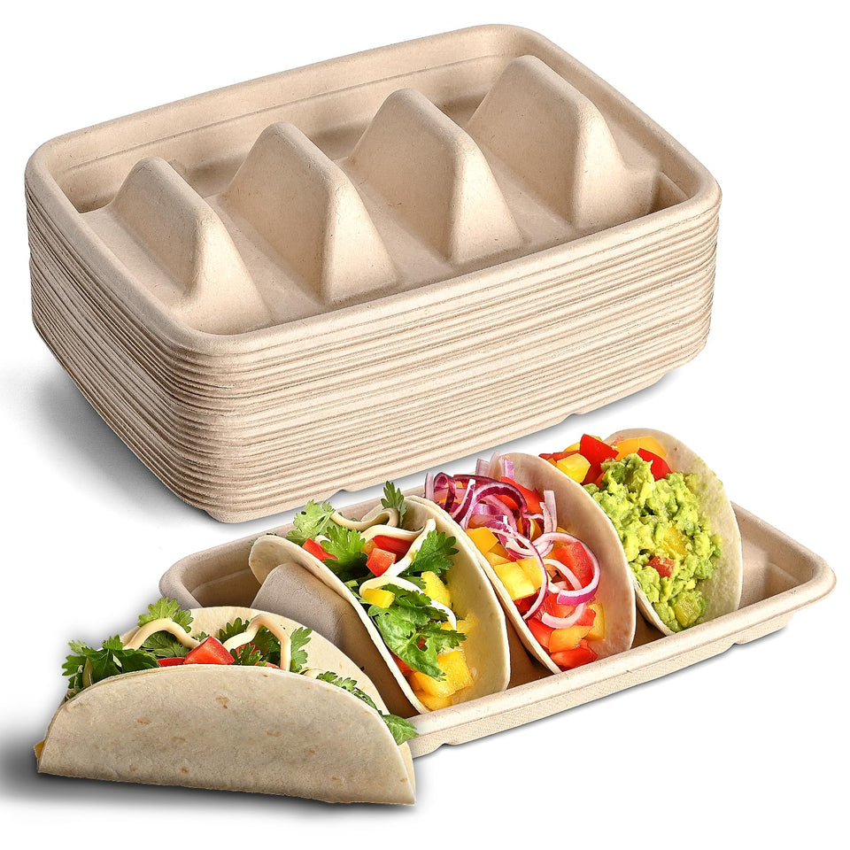 Kzeirm 24-pack taco holders tray displaying upright shells for tidy serving.