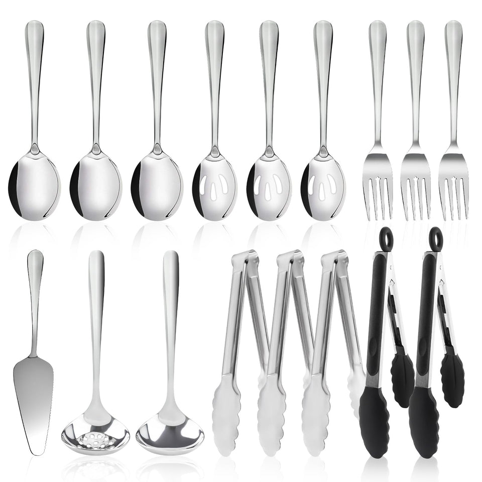 Kzovone 17-piece serving set on buffet display, versatile for party service.