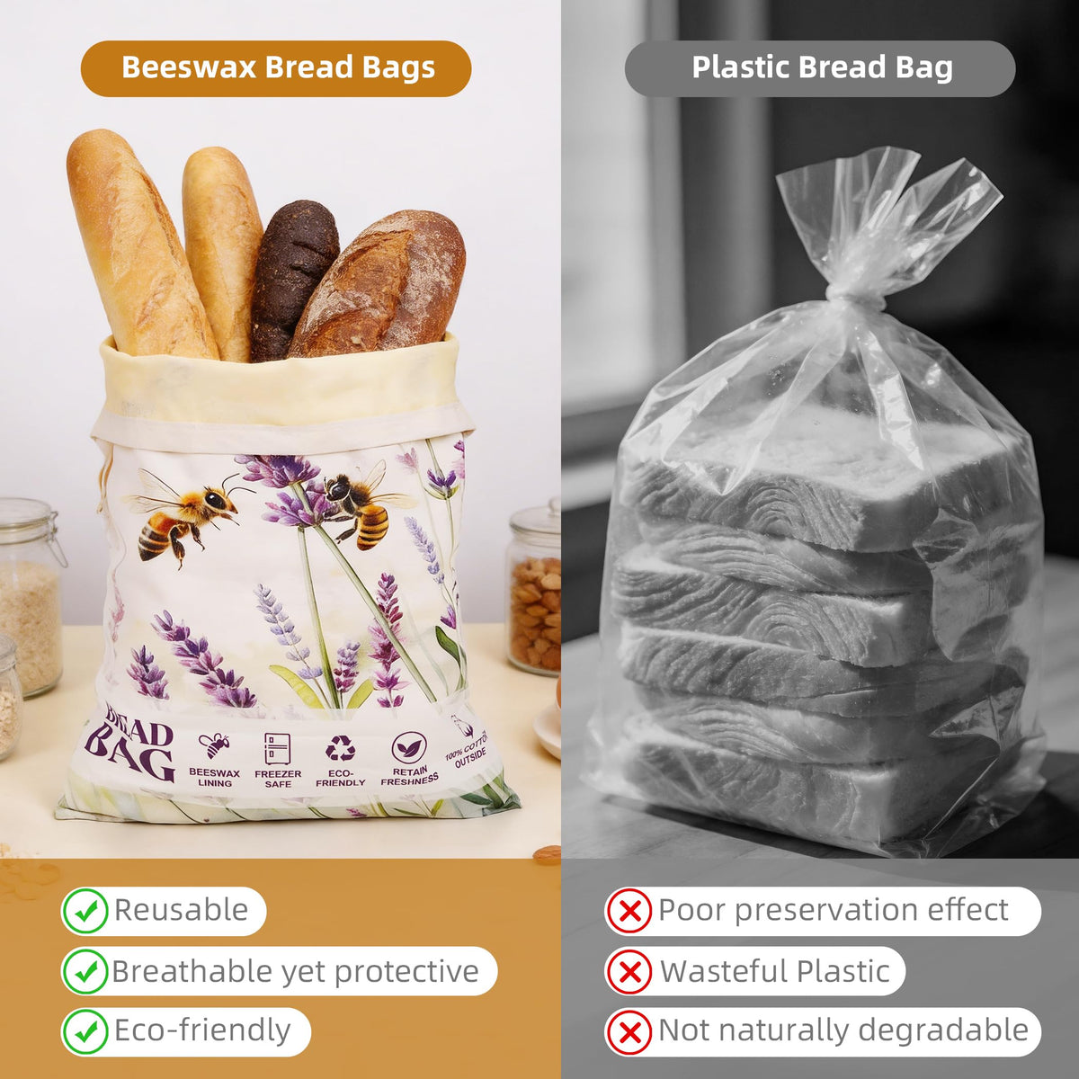 KZSKKW beeswax bread bag suitable for fruits and vegetables