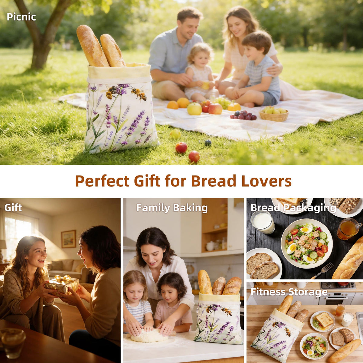 KZSKKW beeswax bread bag lavender pattern adds rustic charm