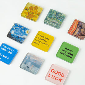 La Sheer 2-inch acrylic squares ready for vibrant magnets and displays.