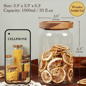 Labina airtight glass jar with wood lid keeps pantry items fresh longer.