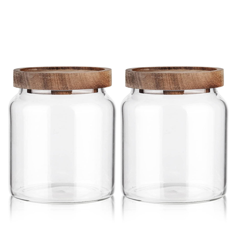 Labina glass storage container with airtight wood lid, 20oz, for fresh pantry storage.