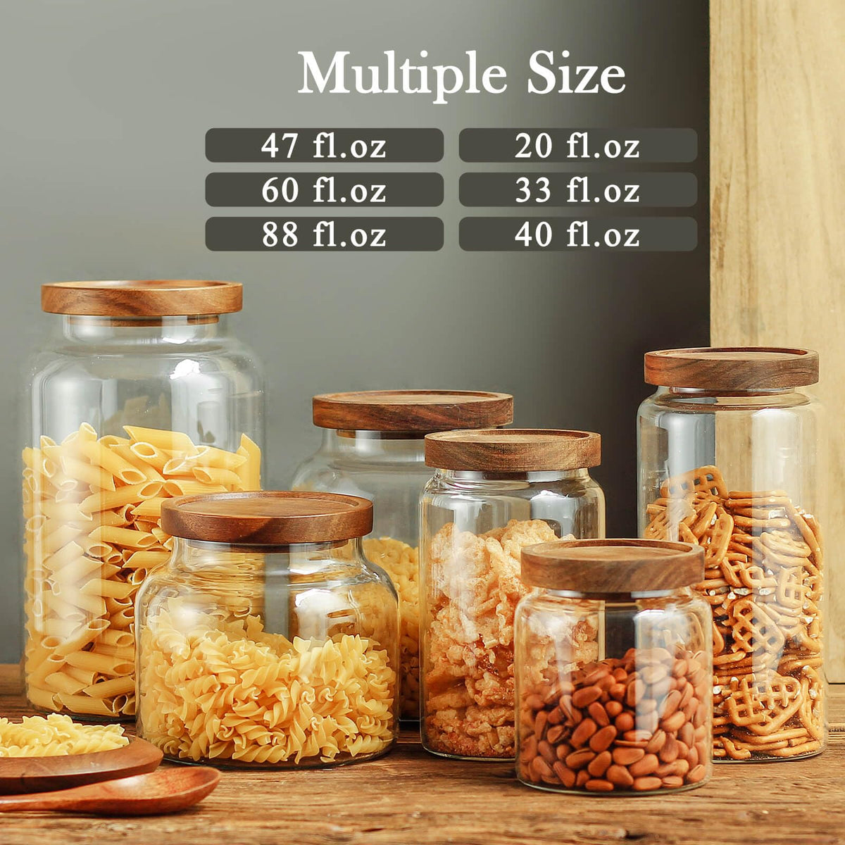Labina pantry setup using glass jars for organized pasta and beans.