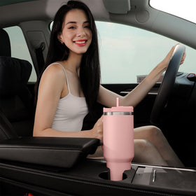 Labulabla 40oz tumbler cupholder-friendly profile fits most car holders.