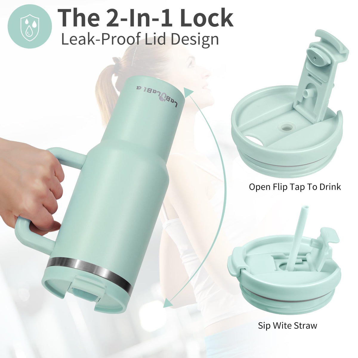 Labulabla leak-proof lid and straw for mess-free sipping on the go.