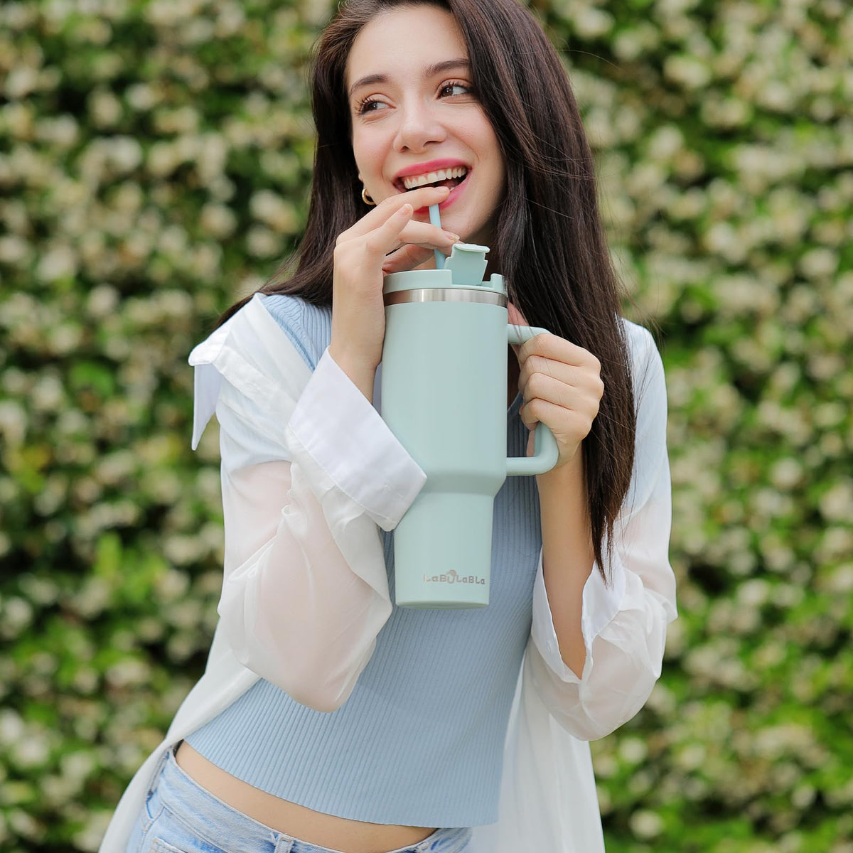 Labulabla Blue Haze tumbler as a stylish, gift-ready water bottle.
