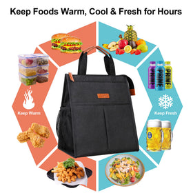 Lacdo lunch bag black front pockets and zipper for easy access and secure storage