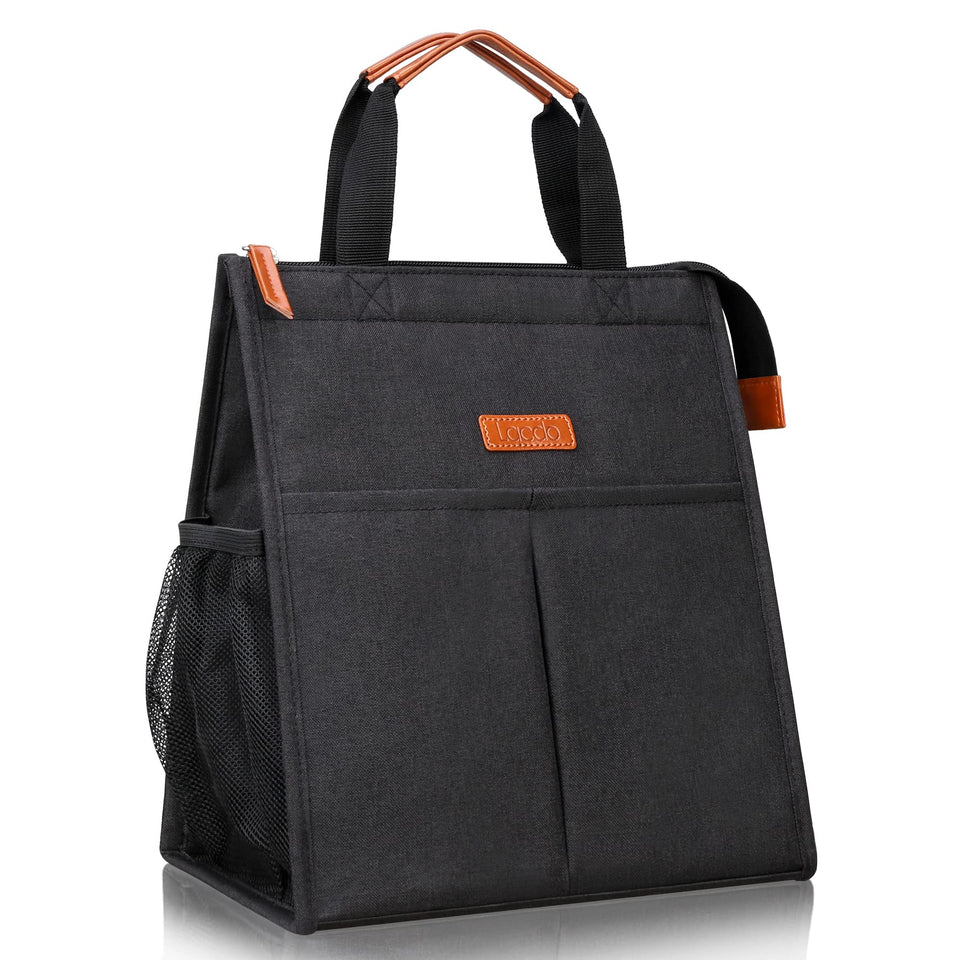 Lacdo lunch bag black front view with portable design for daily use