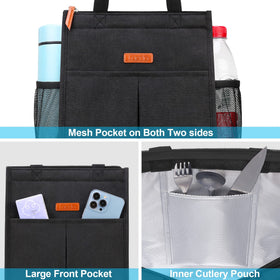 Lacdo lunch bag black side water bottle pocket keeps drinks within reach
