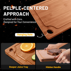 Lacusmall bamboo cutting board reverse side is smooth for prep and holds ingredients