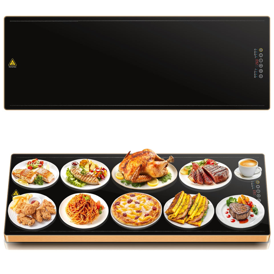 LADATE electric warming tray 39x14 glass top heats evenly for buffet service