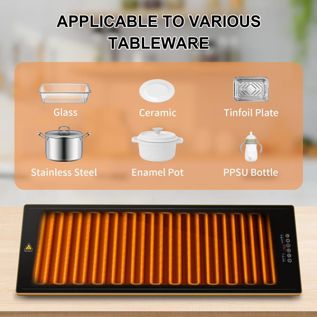 LADATE warming tray child lock protects settings during events