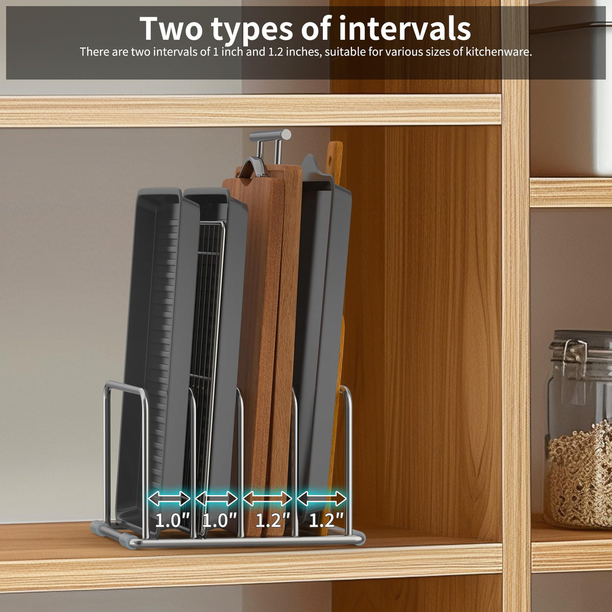 LAEMYFYRE cutting-board holder stand shows four non-slip feet for stable placement and surface protection.