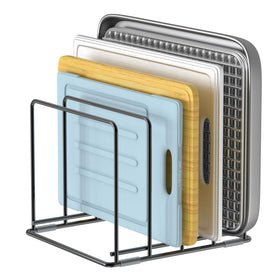 LAEMYFYRE 4-slot kitchen rack on countertop holds cutting boards neatly.