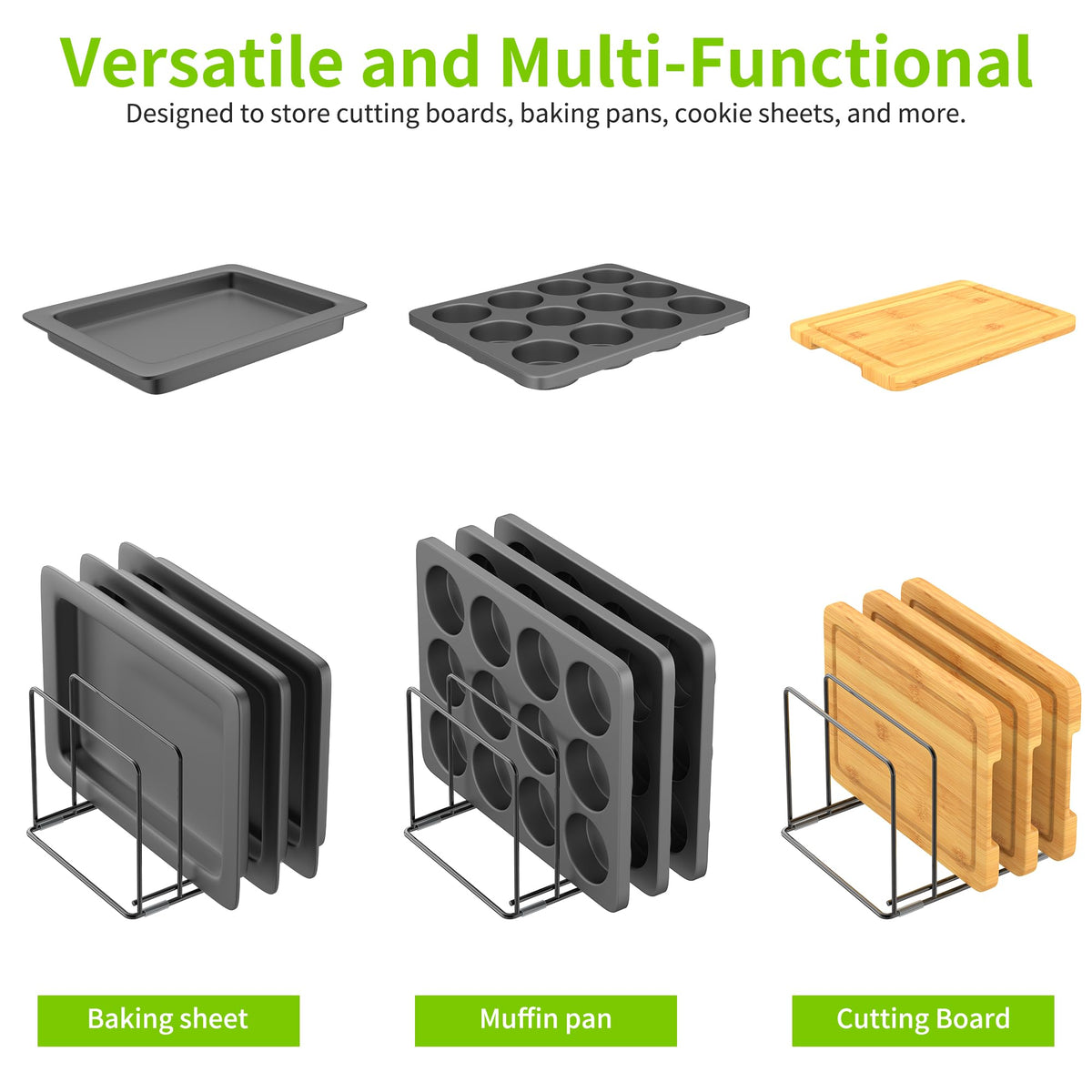LAEMYFYRE 4-wide slots fit cutting boards and bakeware securely.