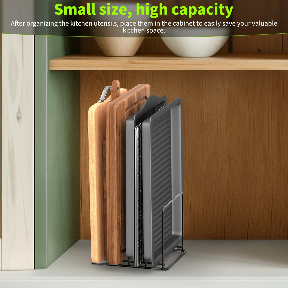LAEMYFYRE fits on countertops or inside cabinets for flexible storage.