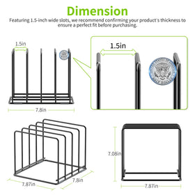 LAEMYFYRE close-up showing 1.5-inch slot width for slim boards and pans.
