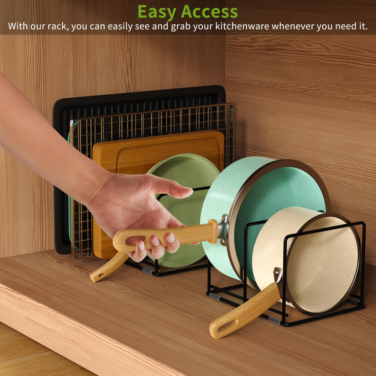 LAEMYFYRE on countertop organization for quick access to pots and pans.