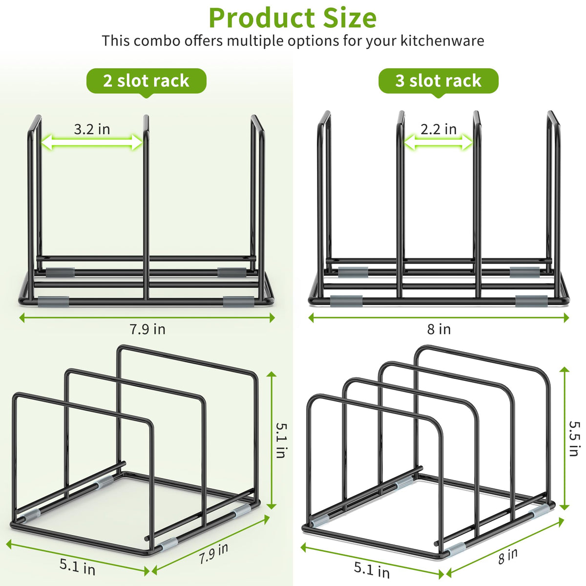 LAEMYFYRE three-slot bakeware rack stores slim pans and cutting boards neatly.