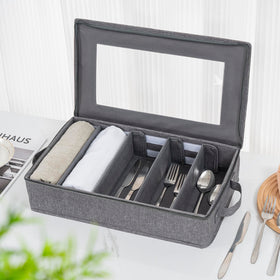 Lafulling flatware storage box with durable polyester exterior and sturdy cardboard.