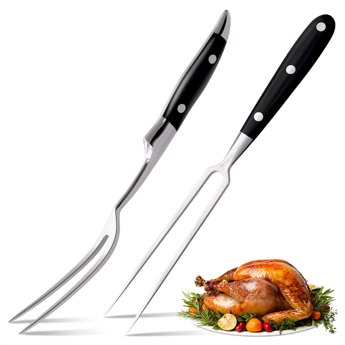 Lagarto 12-inch carving fork in stainless steel for precise meat handling.