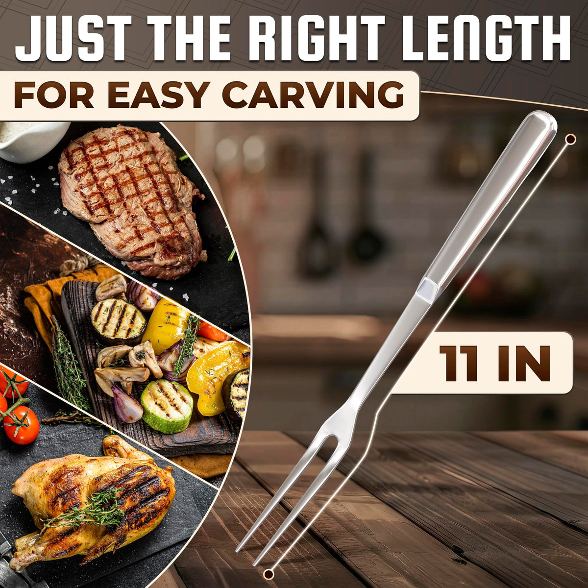 Lagarto meat fork 11in on the grill shows heat resistance