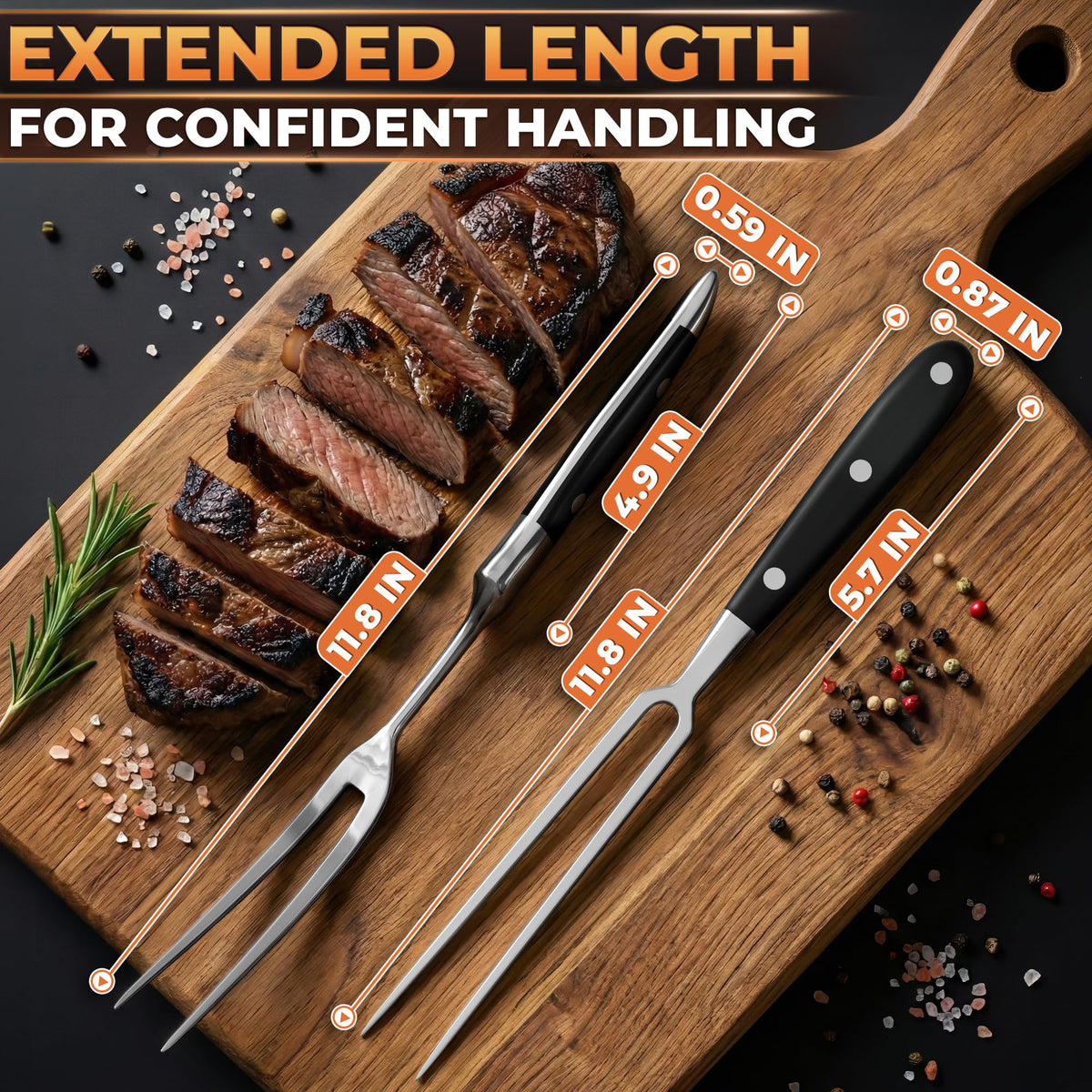 Lagarto meat forks with heat-resistant handles for safe cooking and serving.