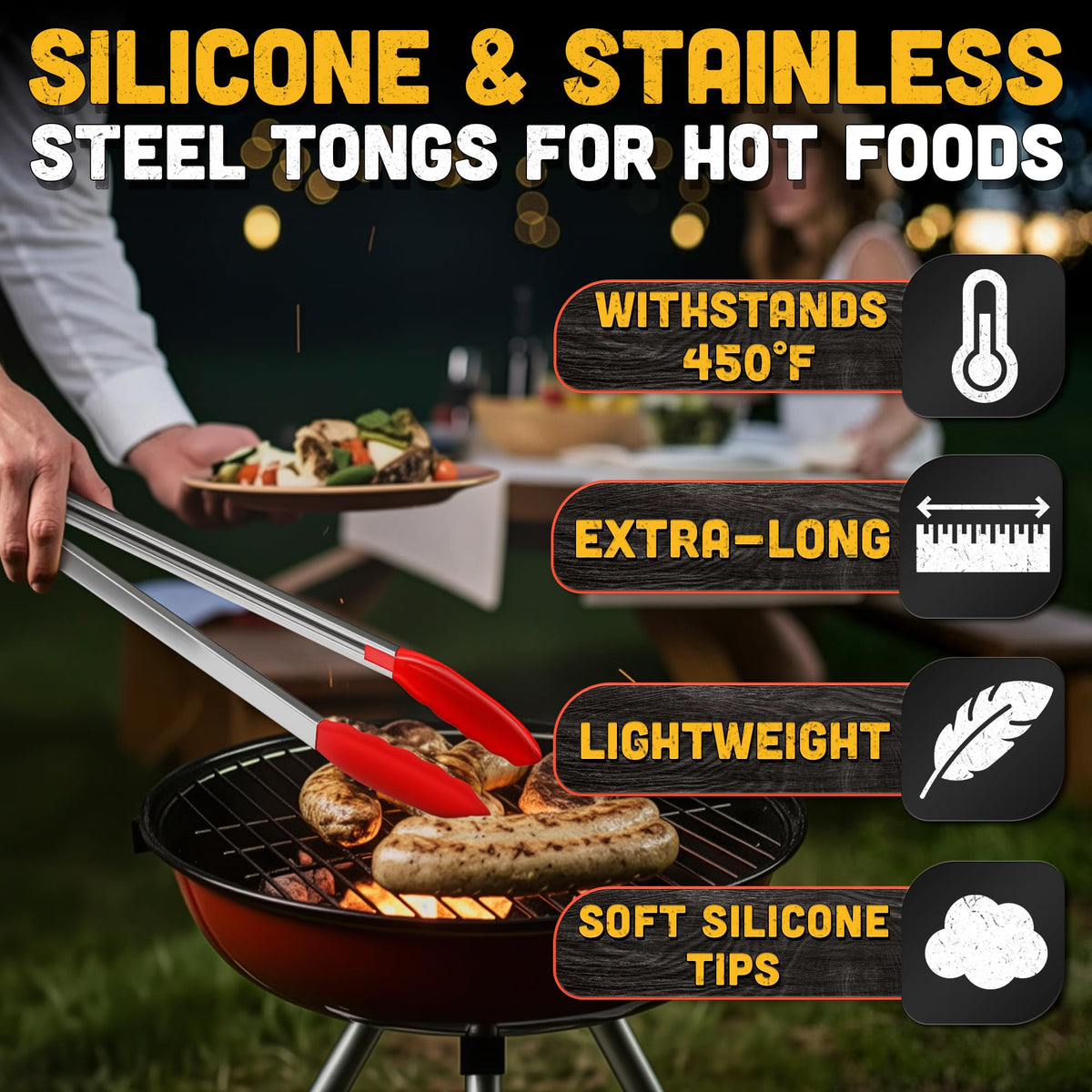 Lagarto salad-tongs-easy-lock-handle enabling quick, secure storage after cooking.