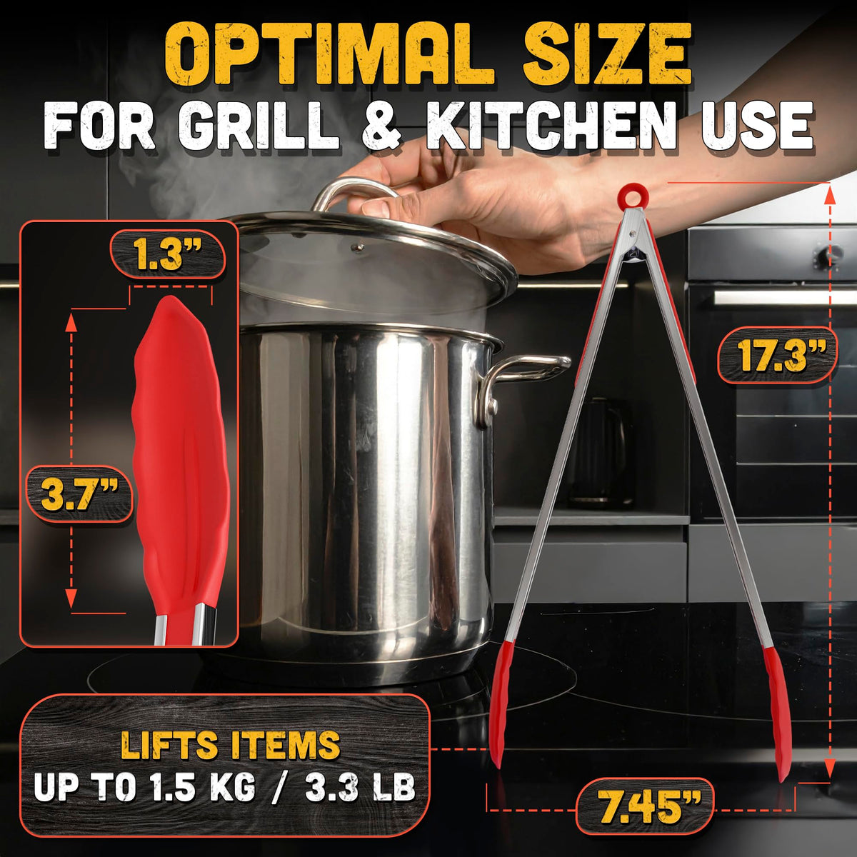 Lagarto salad-tongs-stainless-steel-frame shown for durable lifting and turning.
