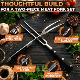 Lagarto straight fork with wooden handle stays cool near heat.