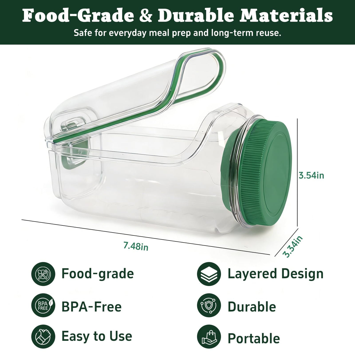 Laghura salad jar with built-in 2.5 oz dressing cup for on-the-go sauces.