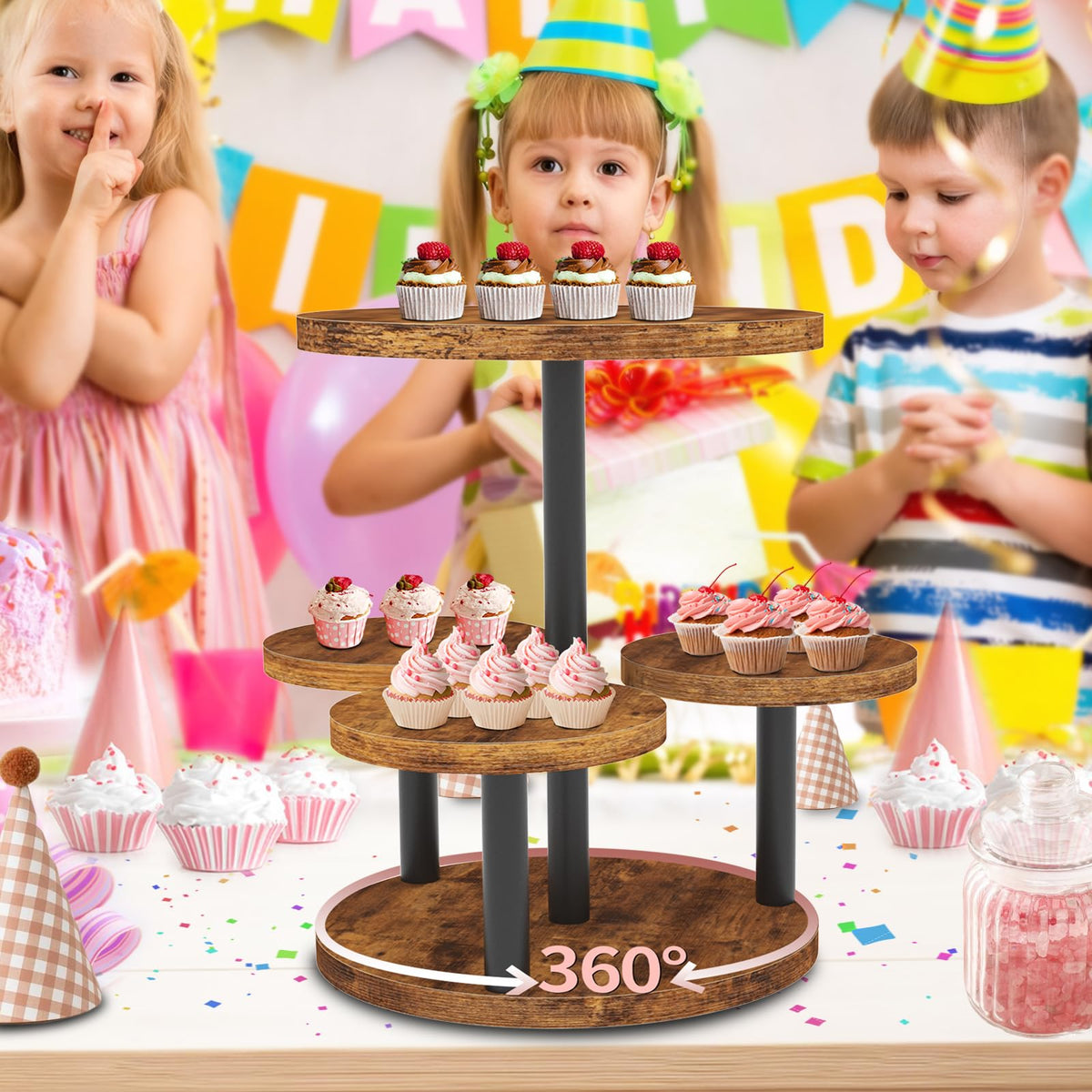 LAIDUOLEOE easy-clean wood cake stand for quick post-event cleanup.