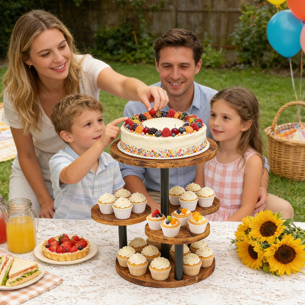 LAIDUOLEOE rustic-industrial dessert tray elevates party catering presentation.