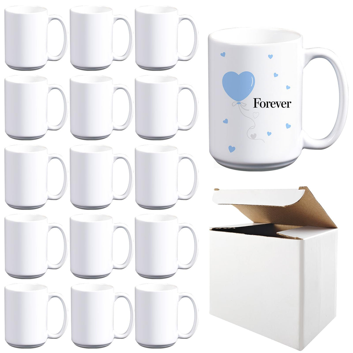 LaiHiulaan 15oz sublimation mug in white with round handle, ideal for vibrant prints