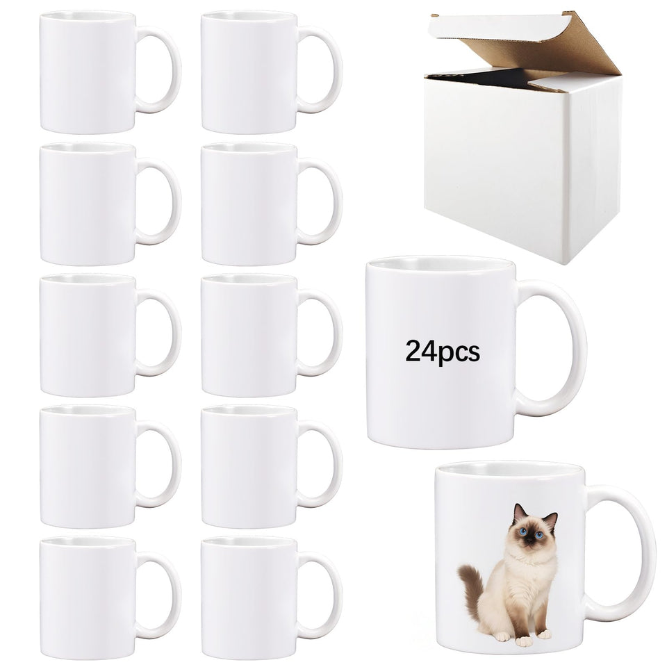 laihiulaan 24-pack 11oz sublimation mugs with round handles, ready for customization
