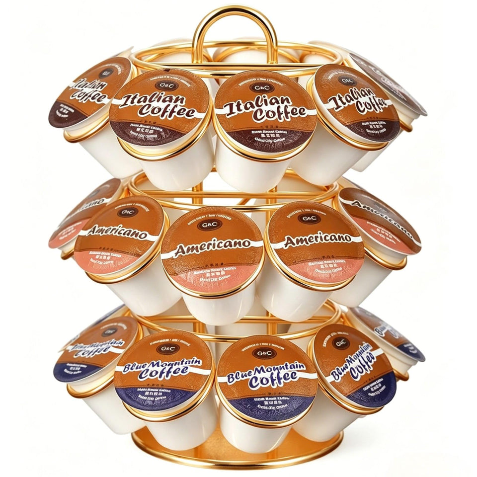LAIMEQAY K Cup Holder with 360° rotation for easy pod browsing beside your coffee maker.