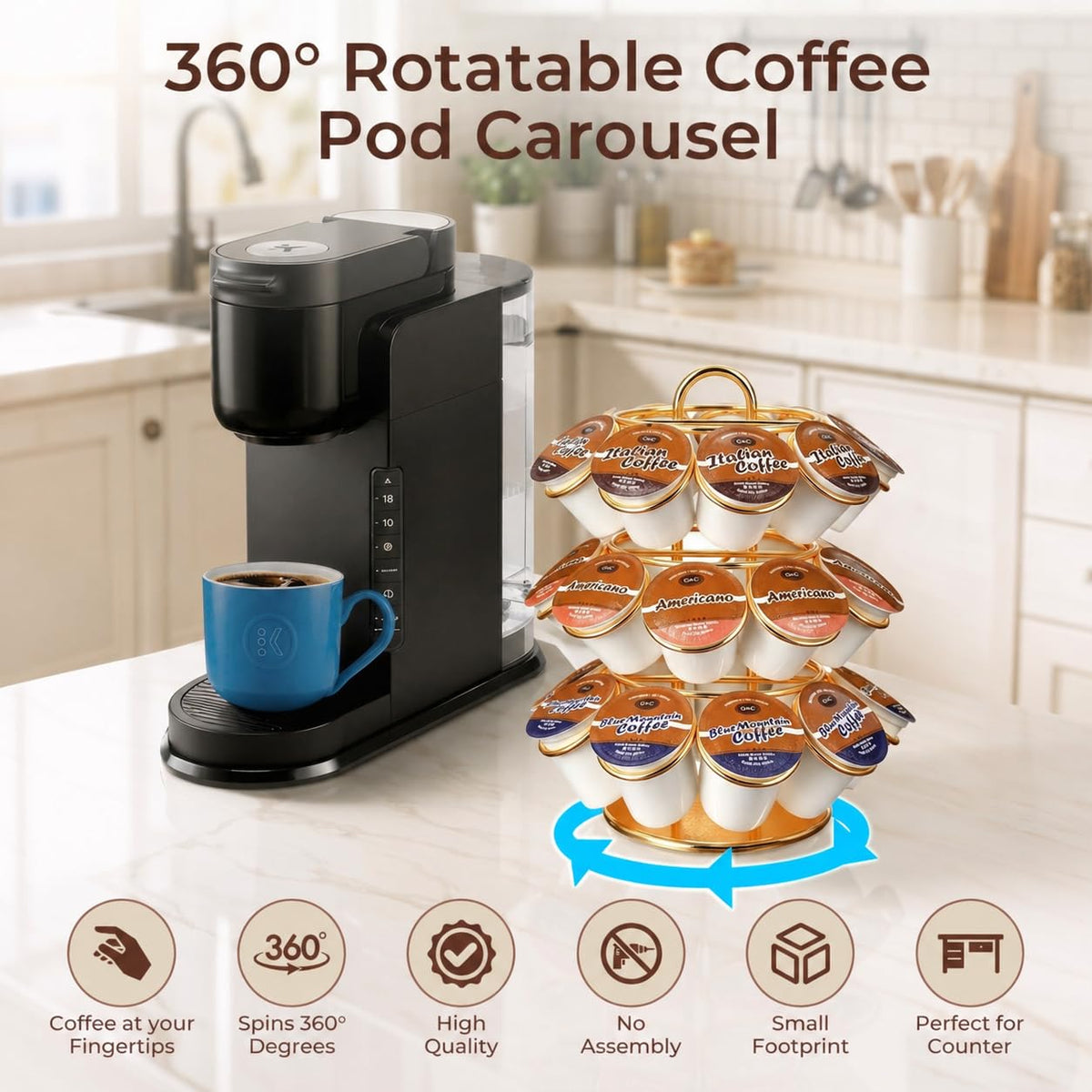 LAIMEQAY K Cup Holder arrives fully assembled for instant kitchen setup.