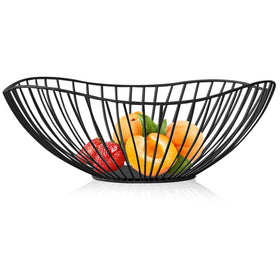 Lainrrew metal wire fruit basket in black for countertop display with open airflow