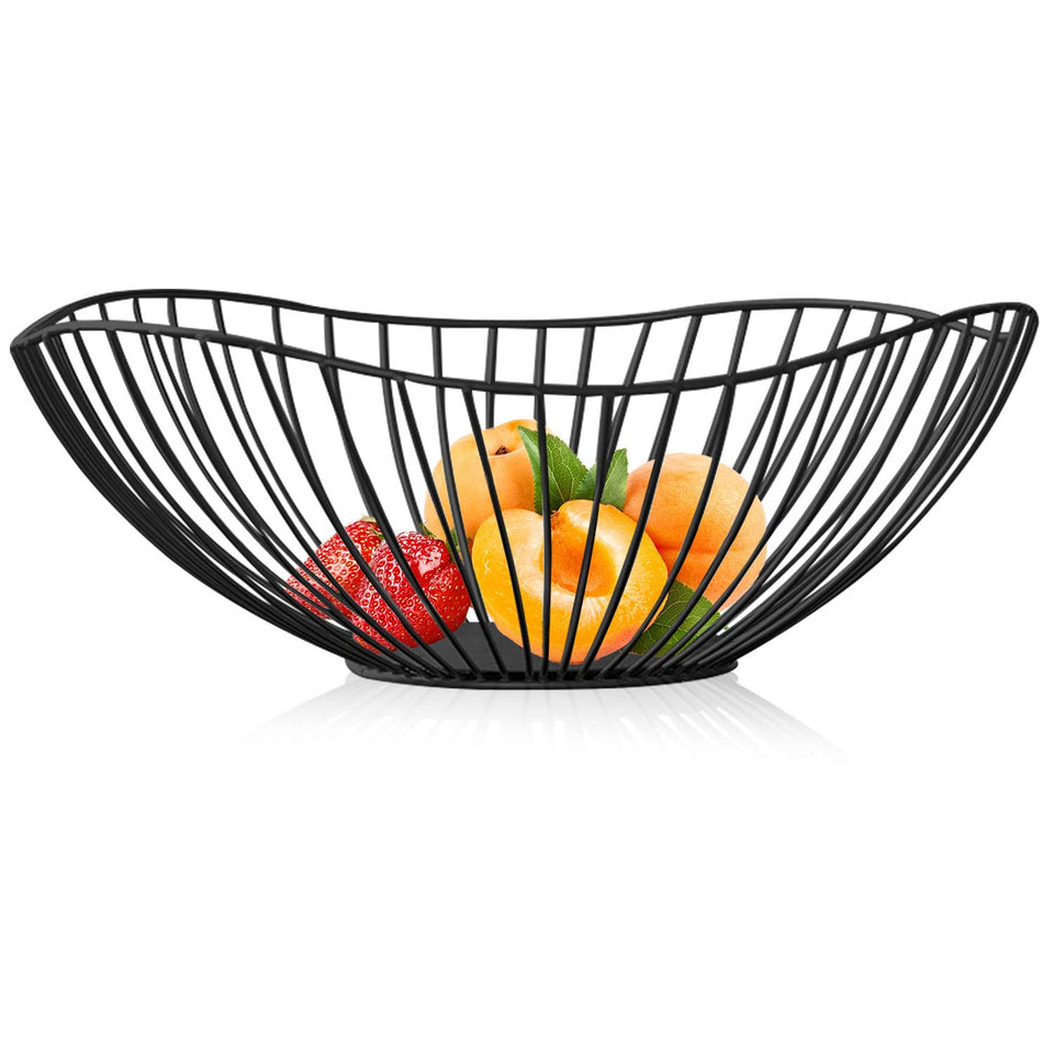 Lainrrew metal wire fruit basket in black for countertop display with open airflow