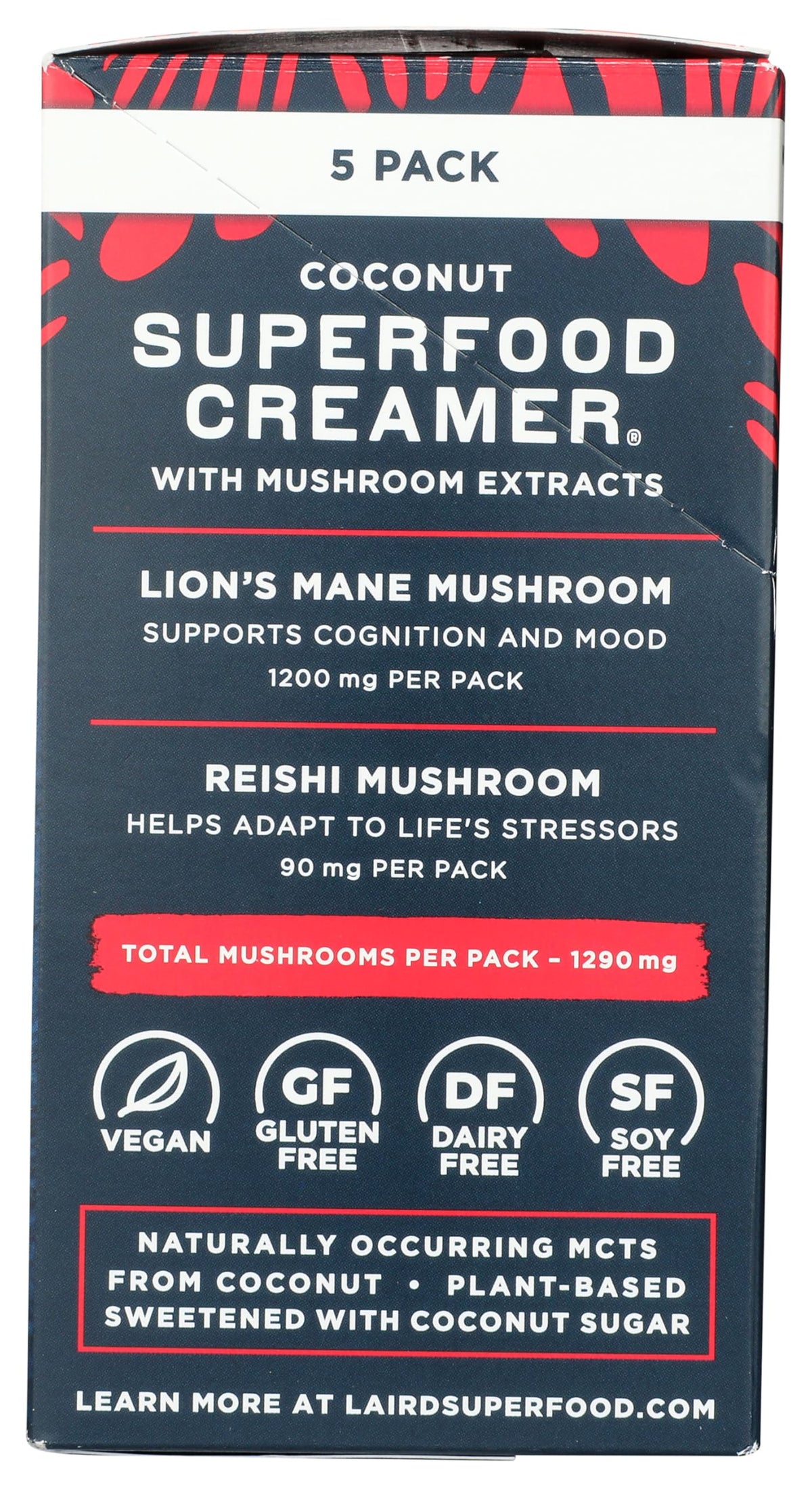 Laird Superfood creamer ingredients panel emphasizes plant-based, clean label options