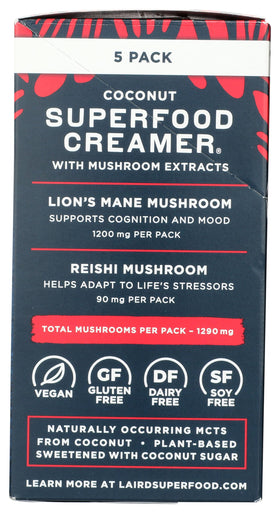Laird Superfood creamer ingredients panel emphasizes plant-based, clean label options